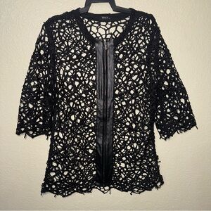 WHY DRESS Crochet Lace Top Women’s XL Black Sheer Goth Grunge Open Front Edgy